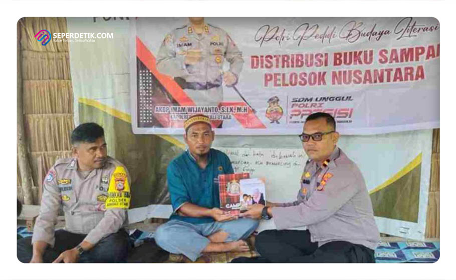 Polres Morowali Utara dan jajaran bagikan buku literasi dan alat tulis di Pondok Pesantren dan Panti Asuhan serta sekolah-sekolah. FOTO : Istimewa